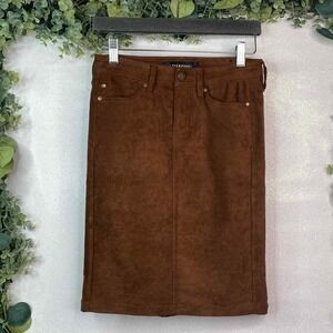 Liverpool Faux Suede Pencil Skirt size 0 Brown Midi‎ Knee Length Western